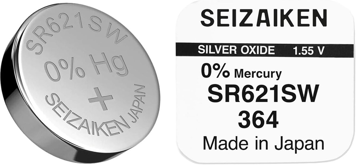 10 x button cells, original SEIZAIKEN 364, SR621SW, 1.55 V, silver oxide, 0% mercury, 100% made in Japan - ShopVlot