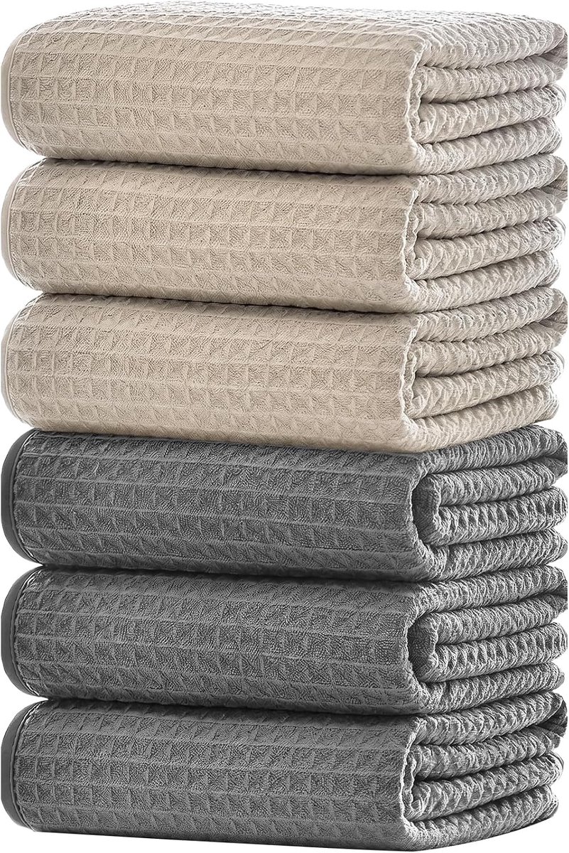 Zindoo Theedoeken wafelpiqué, 50 x 70 cm, set van 6, microvezel, versterkte rand, super absorberend, sneldrogend - ShopVlot