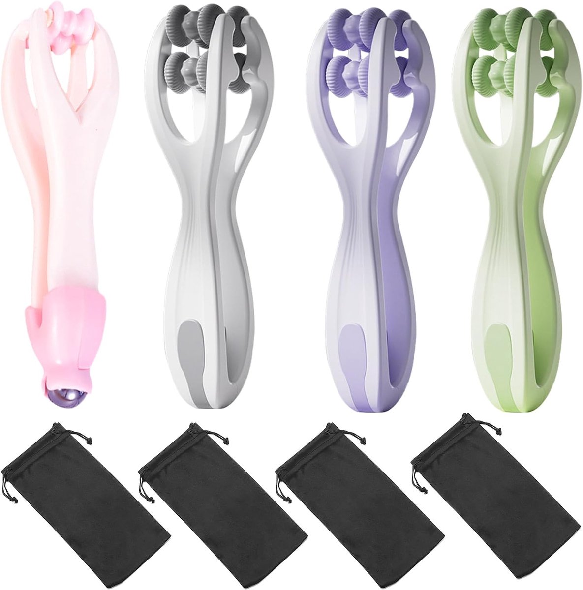 4 Pcs Double Roller Massager Hand Finger Massager Finger Massagers with Storage Bag Massage Ball with Handle to - ShopVlot