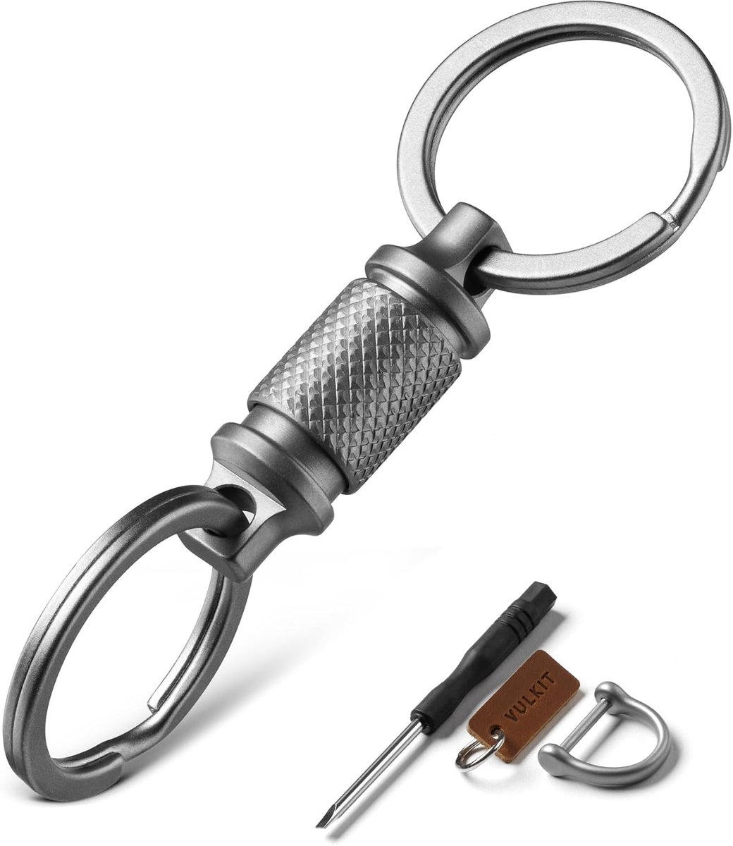 VULKIT Quick release titanium key rings – two titanium rings, horse shoe holder for car keys and logo leather pendant - ShopVlot