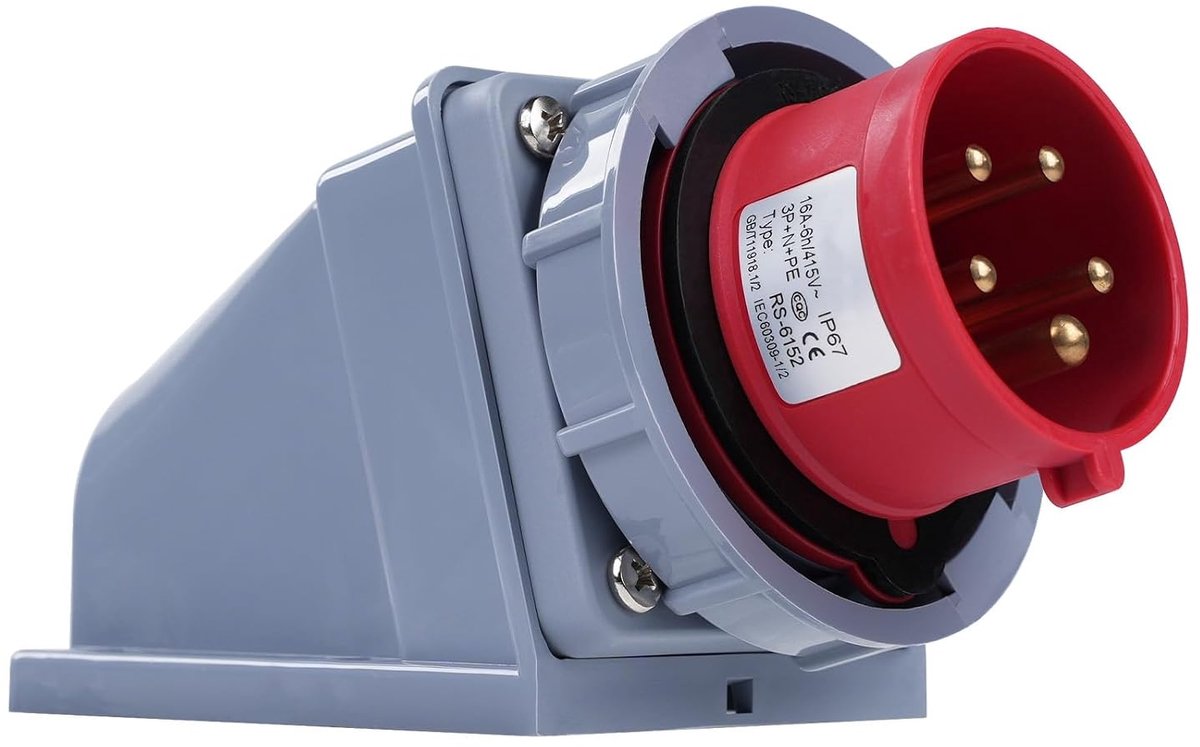 BuyWeek CEE Wall Plug 5-Pin 16A/415V Industrial Plug IP67 Waterproof Wall Socket for Outdoor Indoor Construction Site - ShopVlot
