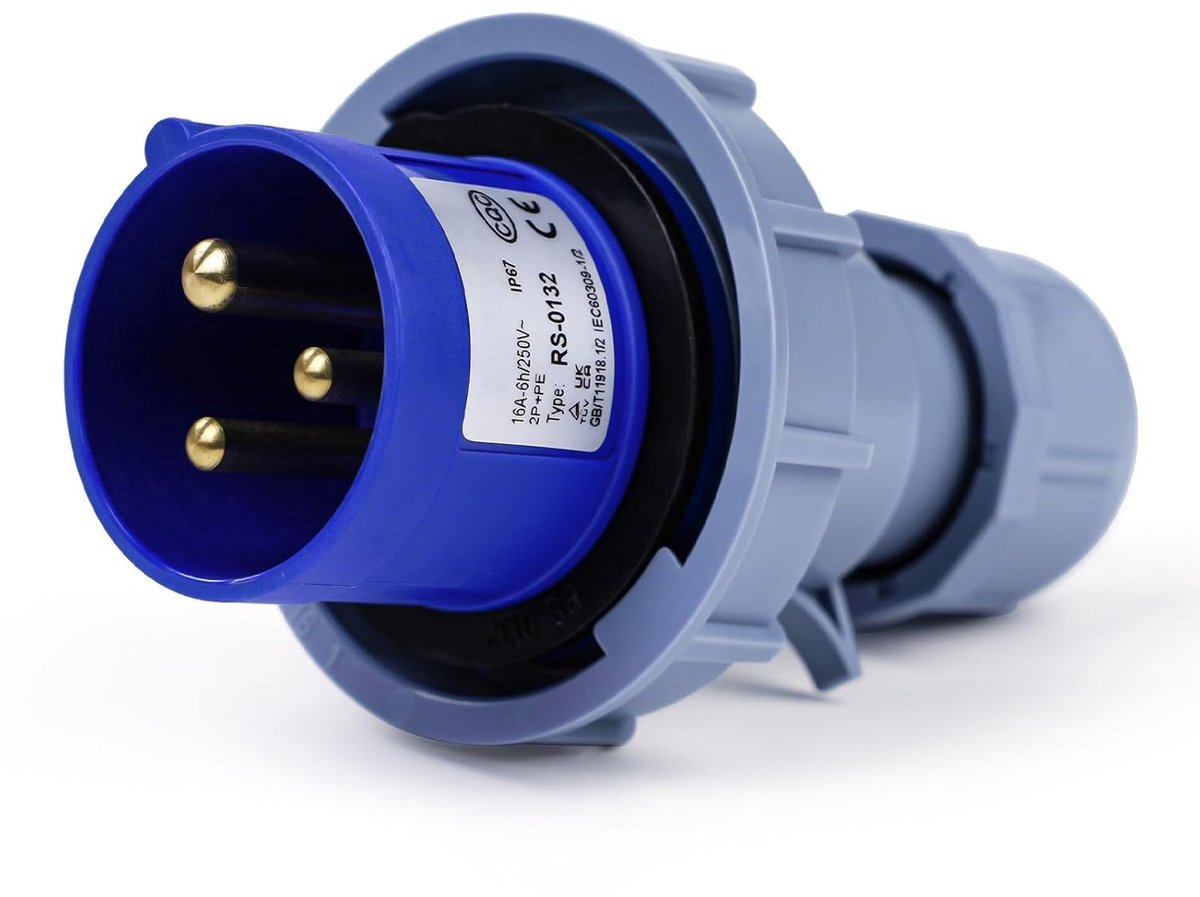 BuyWeek 250V 16A CEE 3 Pin Industrial Plug and Socket, IP67 Waterproof, High Current, Weatherproof for Outdoor Use - ShopVlot