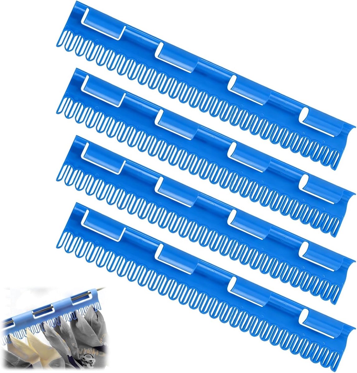 4 stuks wasrek van kunststof, blauw, 32 x 5 x 1,7 cm, klein wasrek om op te hangen, ruimtebesparend, praktische - ShopVlot