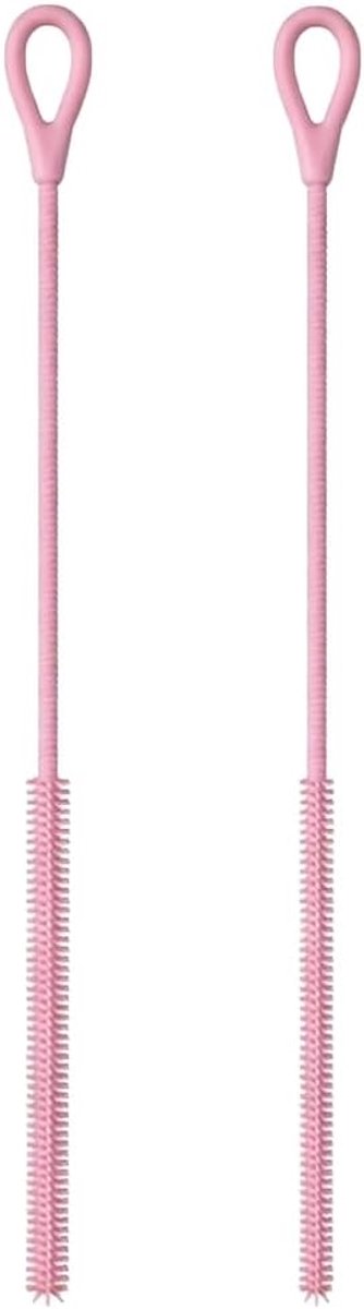 2 stuks siliconen rietjes borstel roze herbruikbare flessenborstel lang voor trommeltjes plastic rietjes - ShopVlot