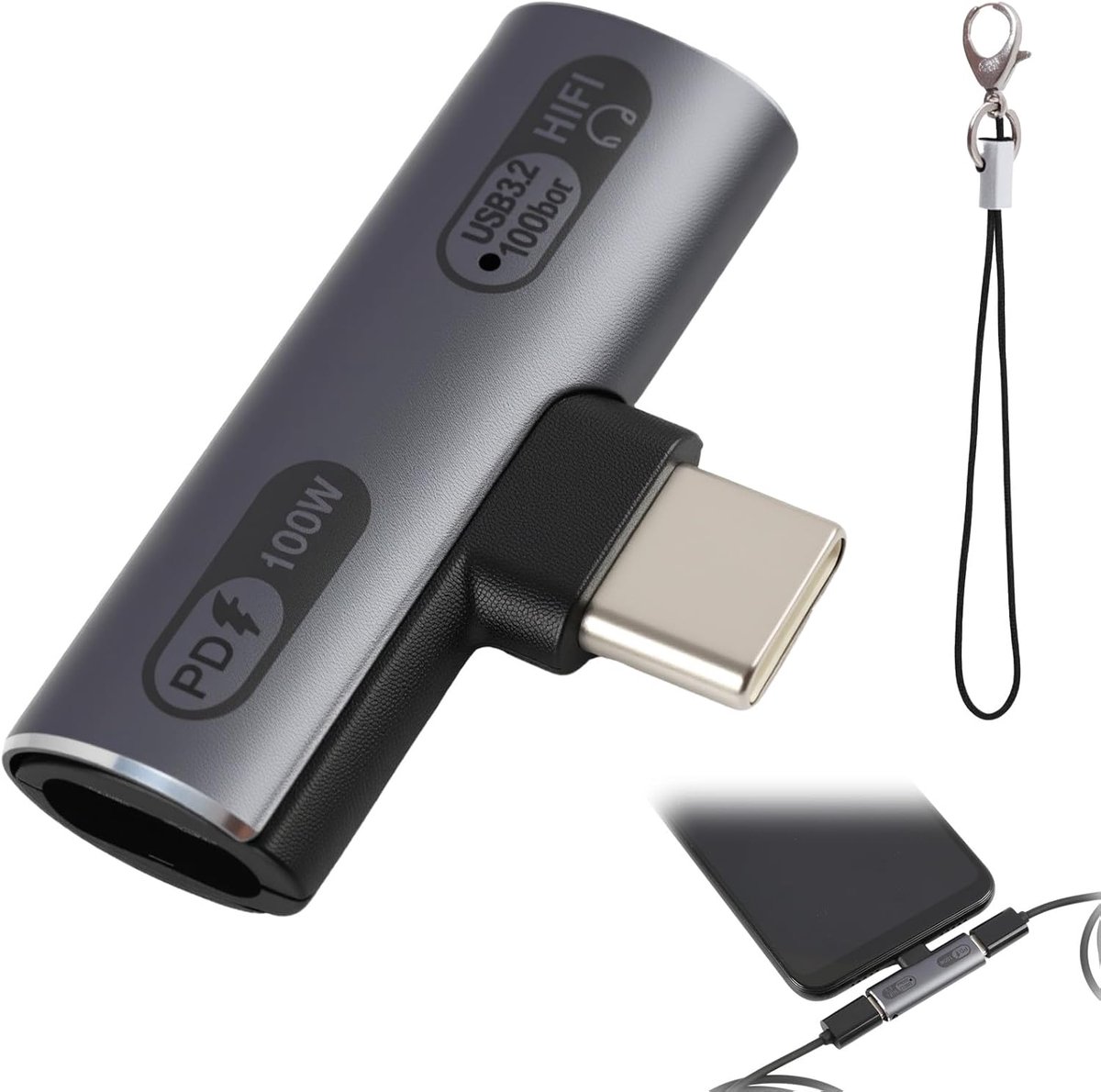 USB-C Hoofdtelefoonadapter – audio-adapter 2-in-1 dubbele poort Type-C snel opladen 100 W Dual USB-C voor smartphones - ShopVlot