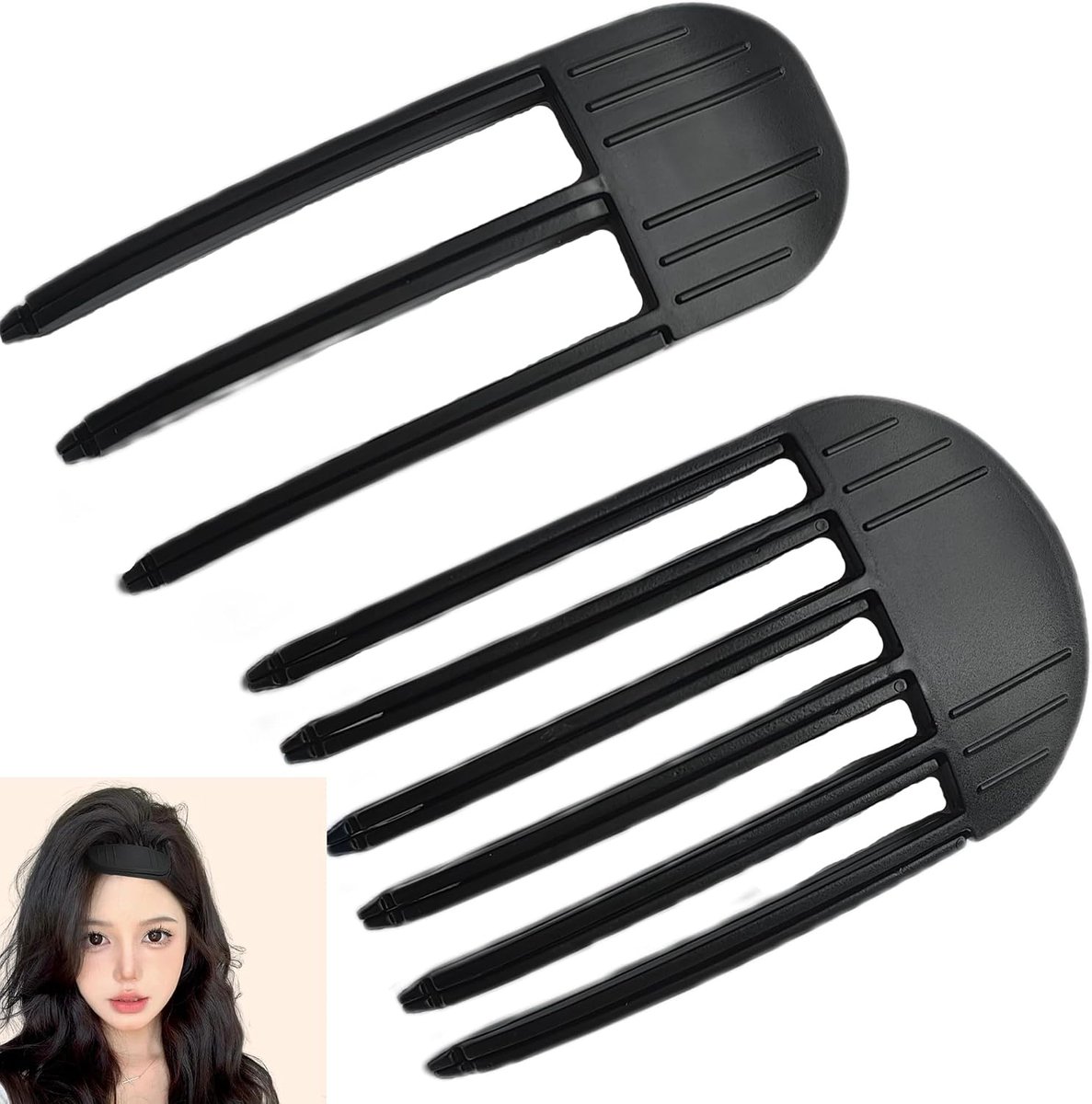 Hairpins with clips, hairpins, 2 pieces, black clip in punch, no heat required, make your hair look voluminous - ShopVlot