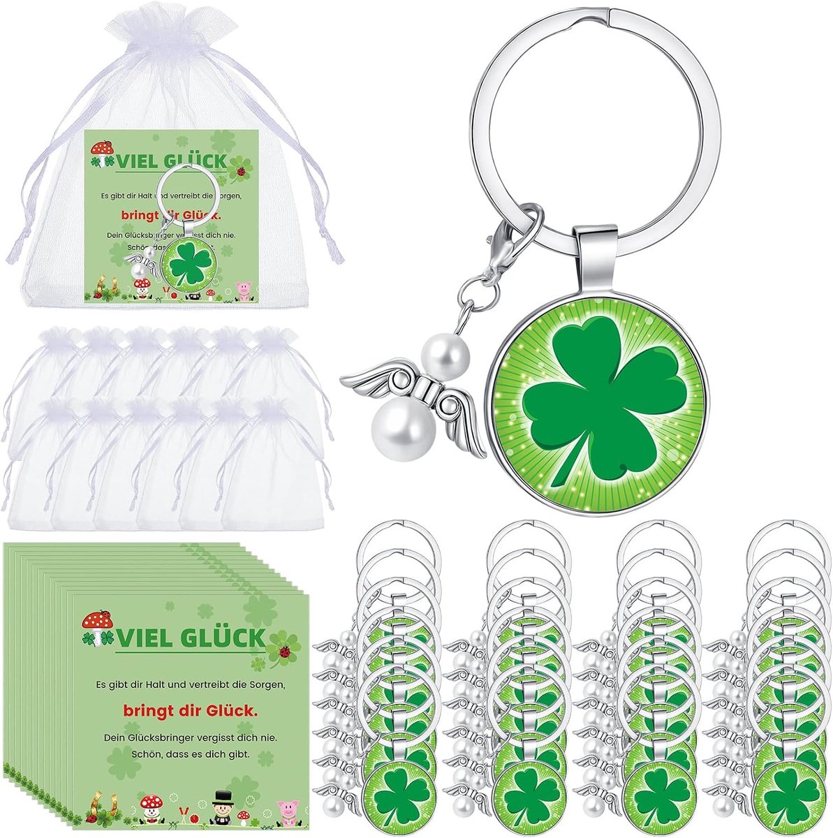 Kasyat Set of 24 Lucky Gifts, Includes 24 Key Chains, Lucky Charm, 24 Key Chains, Angels, 24 Greeting Cards and 24 - ShopVlot