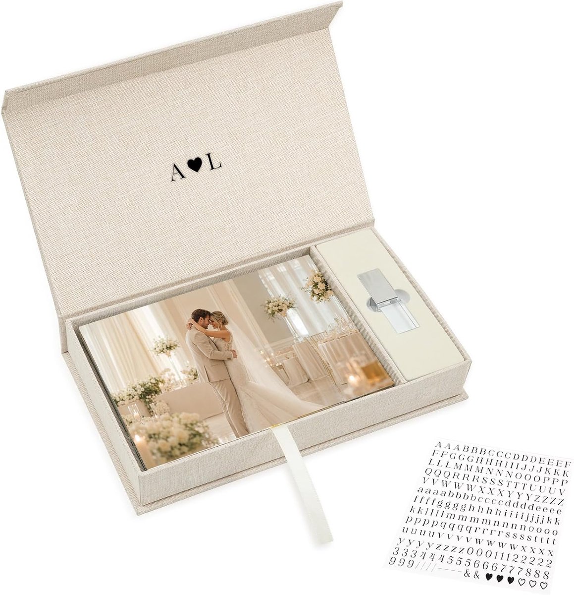 Fotobewaardoos 24,8x14,5 cm, Linnen Fotobox met USB-vak, DIY Bewaardoos voor Bruiloften, Decoraties, Fotografen - ShopVlot