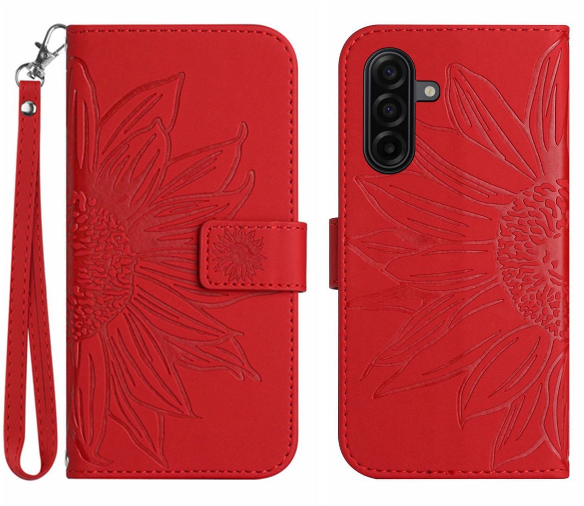 Coverup Hoesje - Geschikt voor Samsung Galaxy A27 Hoesje - Coverup Zonnebloem Book Case met Koord - Rood
