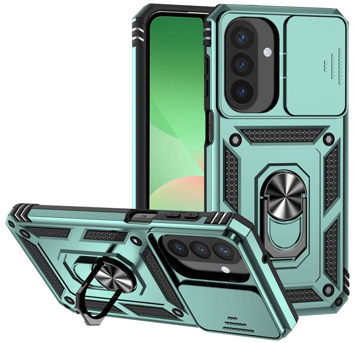 Coverup Hoesje - Geschikt voor Samsung Galaxy A27 Hoesje - Coverup Armor Ring Kickstand Back Cover met Camera Shield - Mintgroen