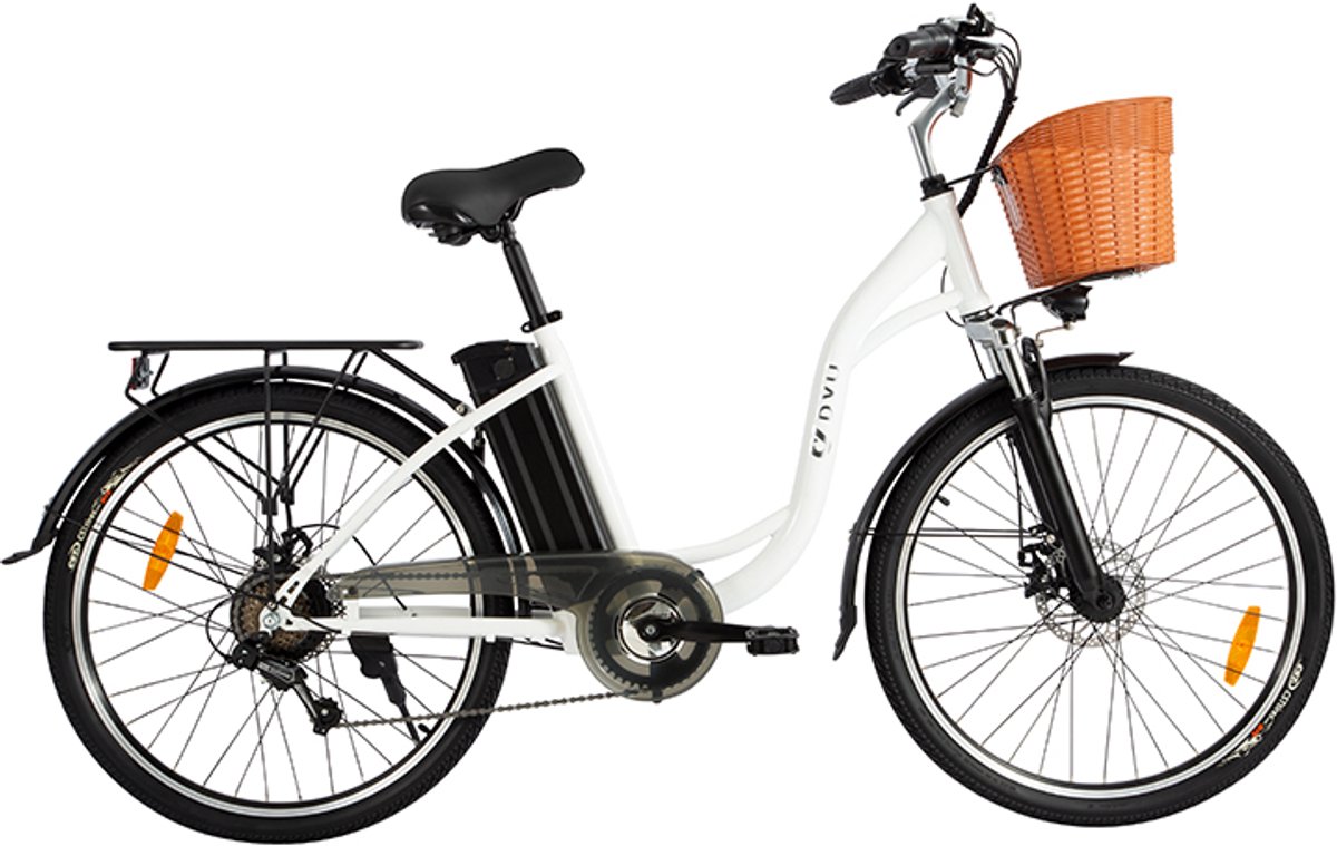 DYU C6 E-Bike - 26 inch - 43km actieradius - 250W motor - 36V 12,5Ah accu - Dubbele schijfremmen - Maximaal laadvermogen 120 kg - wit thumbnail 2