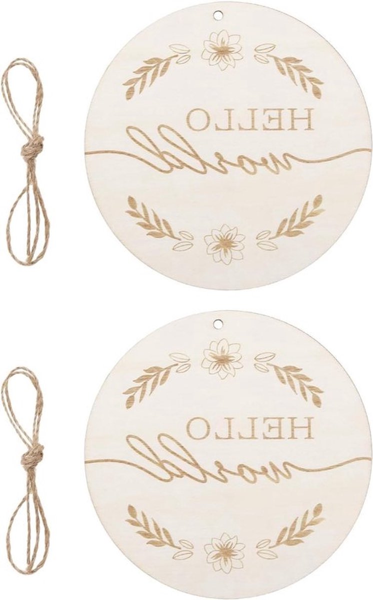 - Houten Aankondigingskaart - Pasgeboren Baby - Dubbelzijdig Gesneden - Handgemaakt - Hout - Stuk Hanger - Handgemaakt - Geschikt voor Pasgeborenen - Natuurlijke Houtkleur - 2 stuks