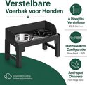 Verstelbare hondenvoerbak met slowfeeder en anti-spatrand van 7 cm. Gezonde houding en betere spijsvertering.