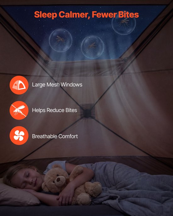 VEVOR Campingtent voor 6 Personen, Pop-Up Tent met Regenhoes en Gaasramen, Snel op Te Zetten in 60 Seconden, Draagbare Tent met Draagtas voor Gezinskamperen en Wandelen, 330x213x204 cm van Vevor — afbeelding 5