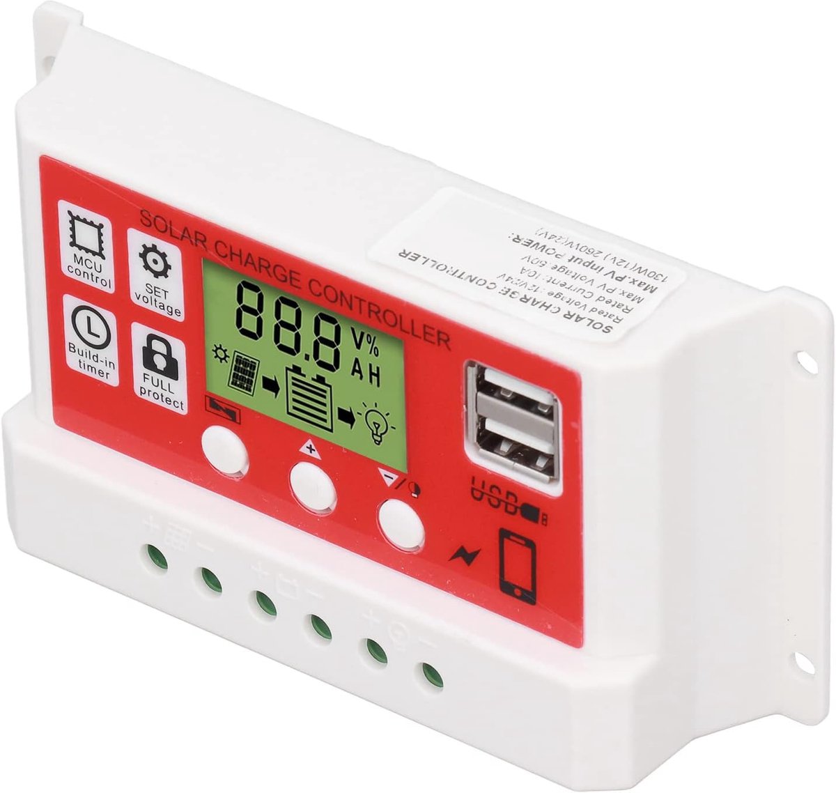 Zonne Laadregelaar - PWM Controller - Energie Beheer - LCD Scherm - 10A - Zwart