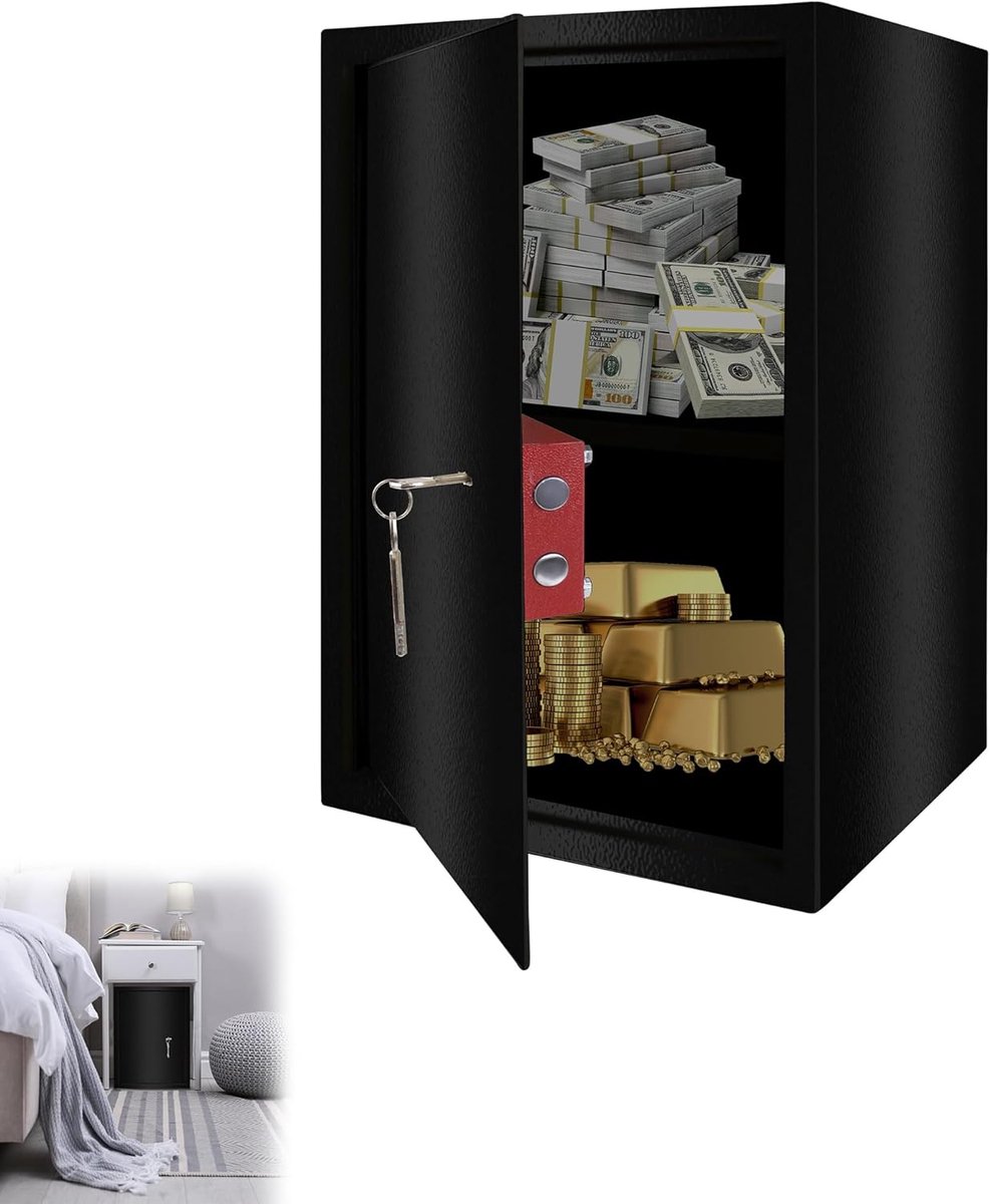 Meubelkluis - Veiligheidsbox Koffer - Waardevolle Spullen - Dubbel Sleutelslot - 50 cm Hoog - Zwart