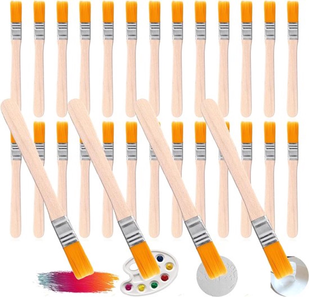 30 stuks platte penselen set 1,5 cm x 13 cm met houten handvat voor lakken, schilderen en kunst raamkwast & verfkwast