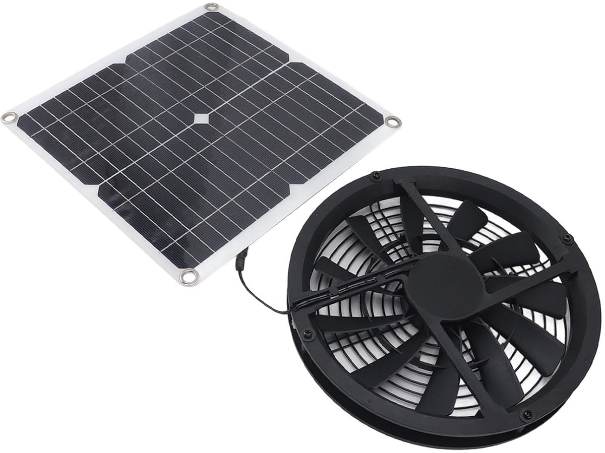 Zonnepaneel Ventilator - Solar Kit - Ventilatie Buitenruimte - Direct Zonlicht Aangedreven - 12W Paneel - Zwart