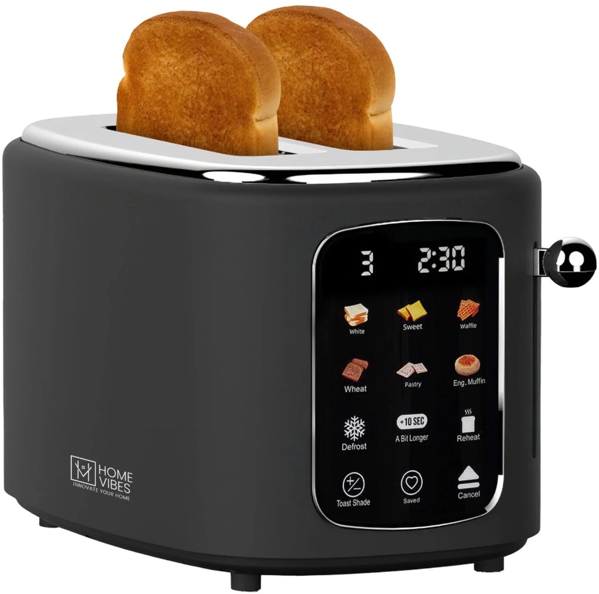 Home Vibes® Broodrooster – Met LED Display – Toaster - 6 Voorprogramma’s – Grille Pain - Brood Rooster - Brede Sleuven - 800W – Mat Zwart
