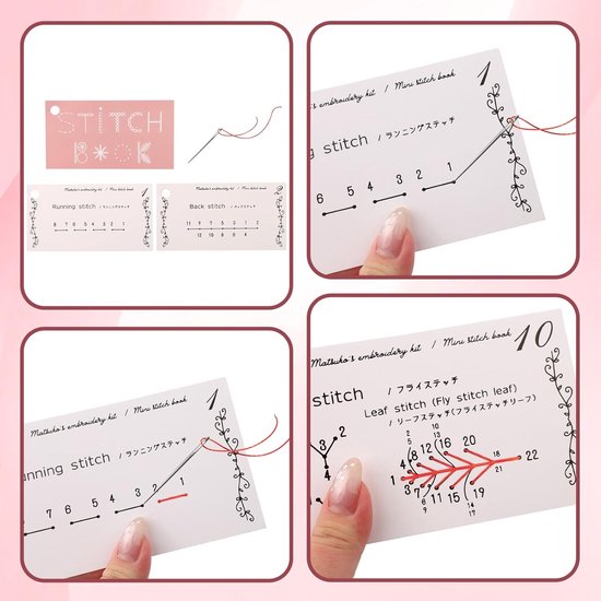 Mini Naaiboek - Borduurboek - Creatief Leren - 15 Patronen - 8x15 cm - Roze — afbeelding 2