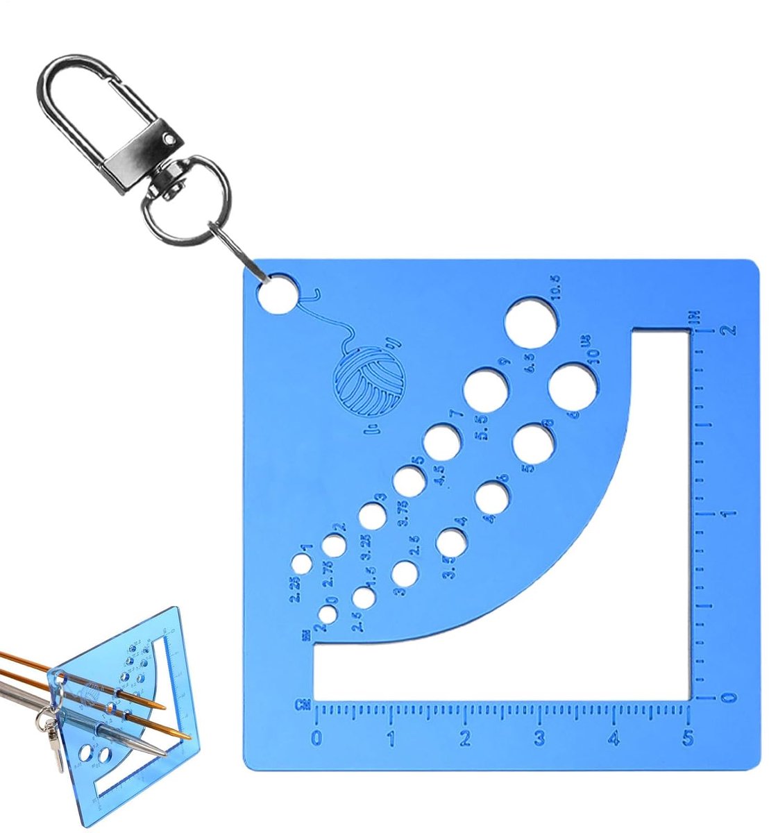 Naaldmeter Liniaal - Brei Sizer - Precisie Breien - Hoge Transparantie - 7x7 cm - Blauw