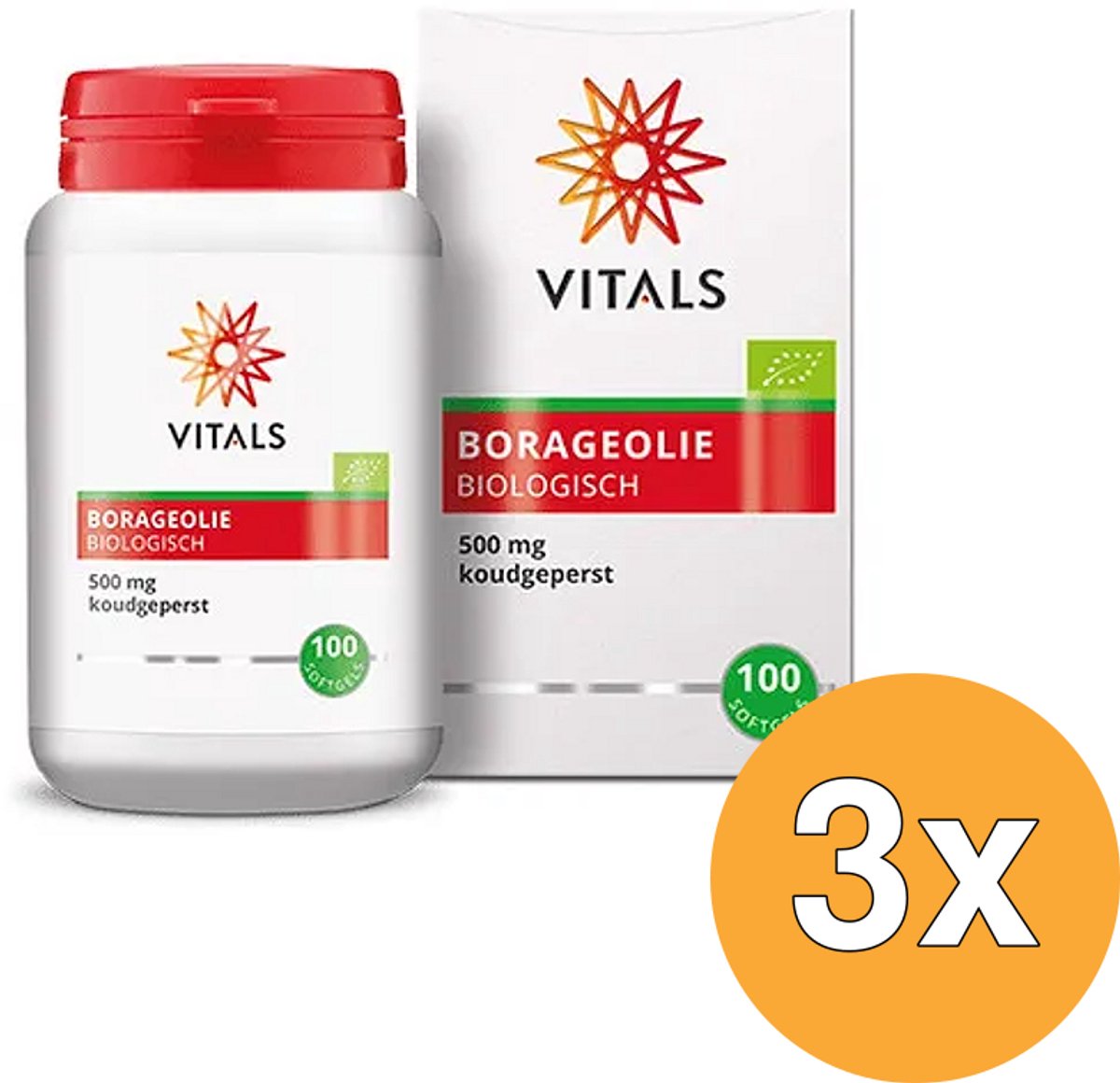 3x Vitals Borageolie 500 Mg Bio (100 softgels)