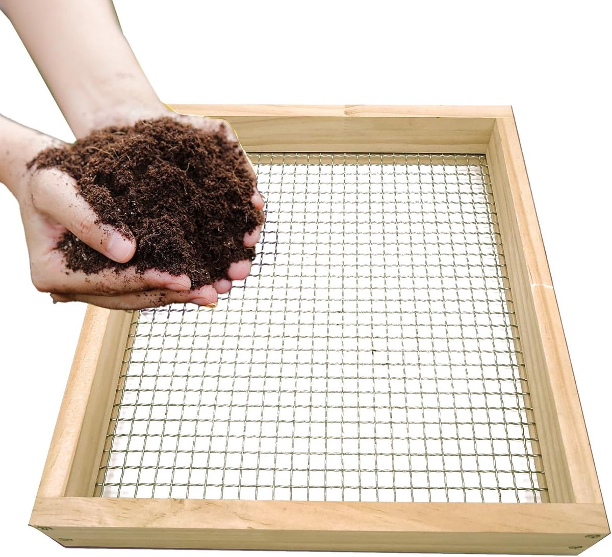 Bodem Zifter - Tuin Zeef - Compost Zeven - Stevig Houten Frame - 36 x 30 cm - Natuurlijk