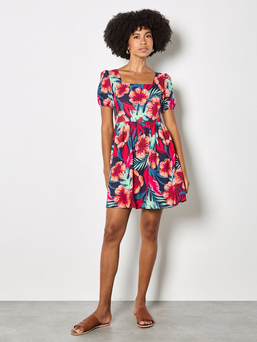 Mini-jurk met tropische bloemenprint