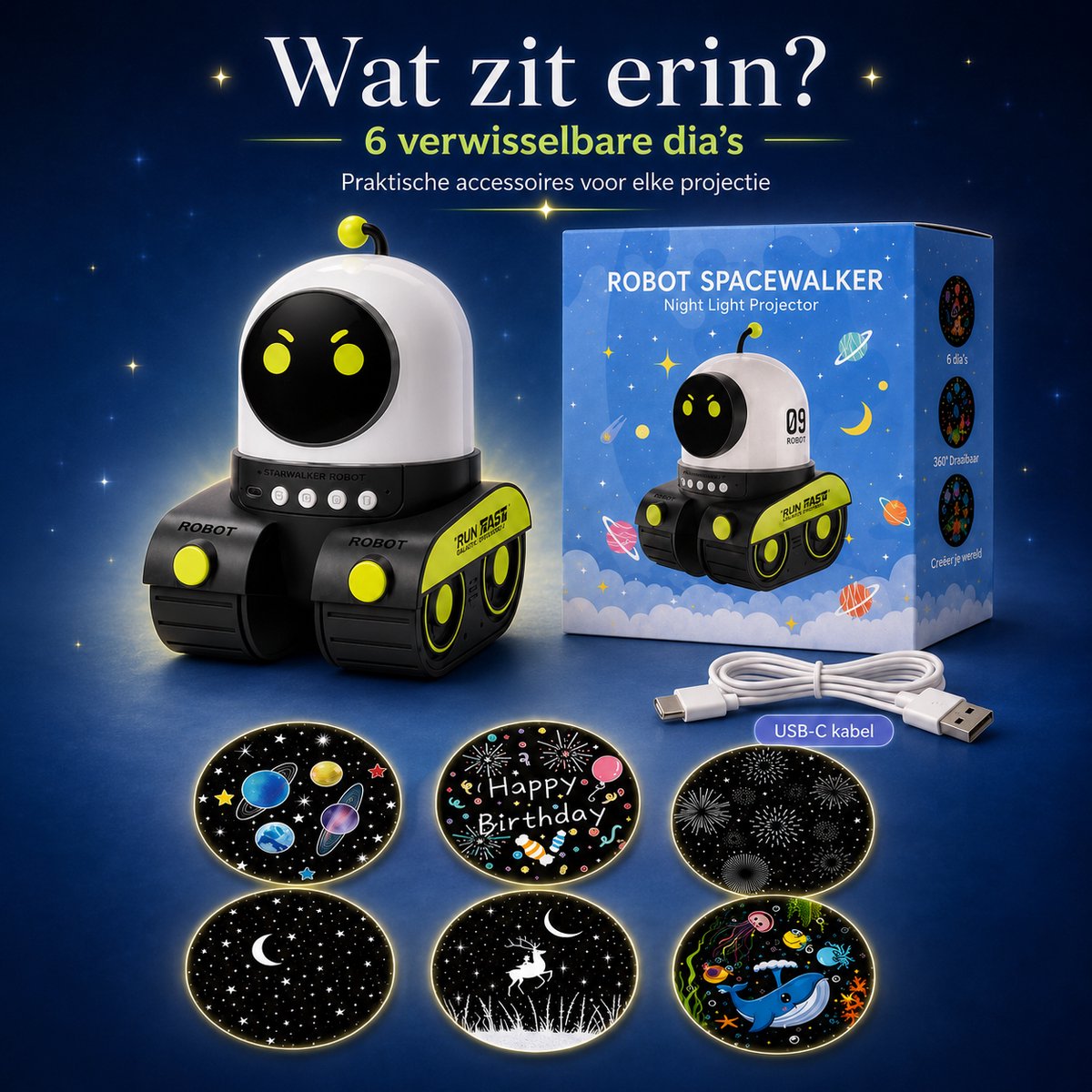 Sercano Sterrenhemel Projector - Ingebouwde 8 muziek - Nachtlampje Kinderen - 6 Thema's - 360° Rotatie - 5 uur Gebruiksduur - 360° Rotatie - Oplaadbaar - Schattig Cadeau – foto 6