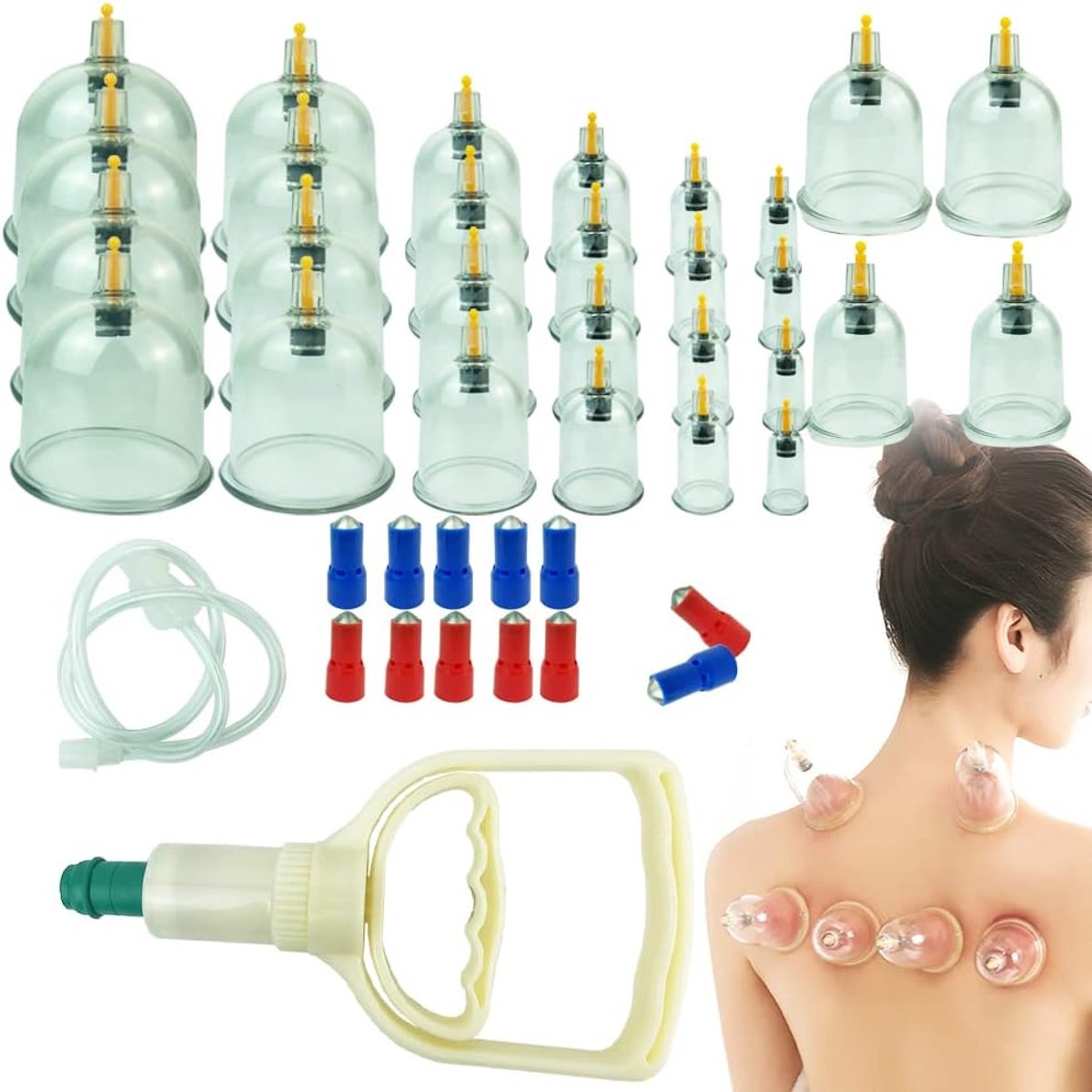 Cupping Sets - Massage Cupping Kit - Spierontspanning Bevorderen - Drukverlichtingskleppen - 34 x 24 x 7.5 cm - Transparant