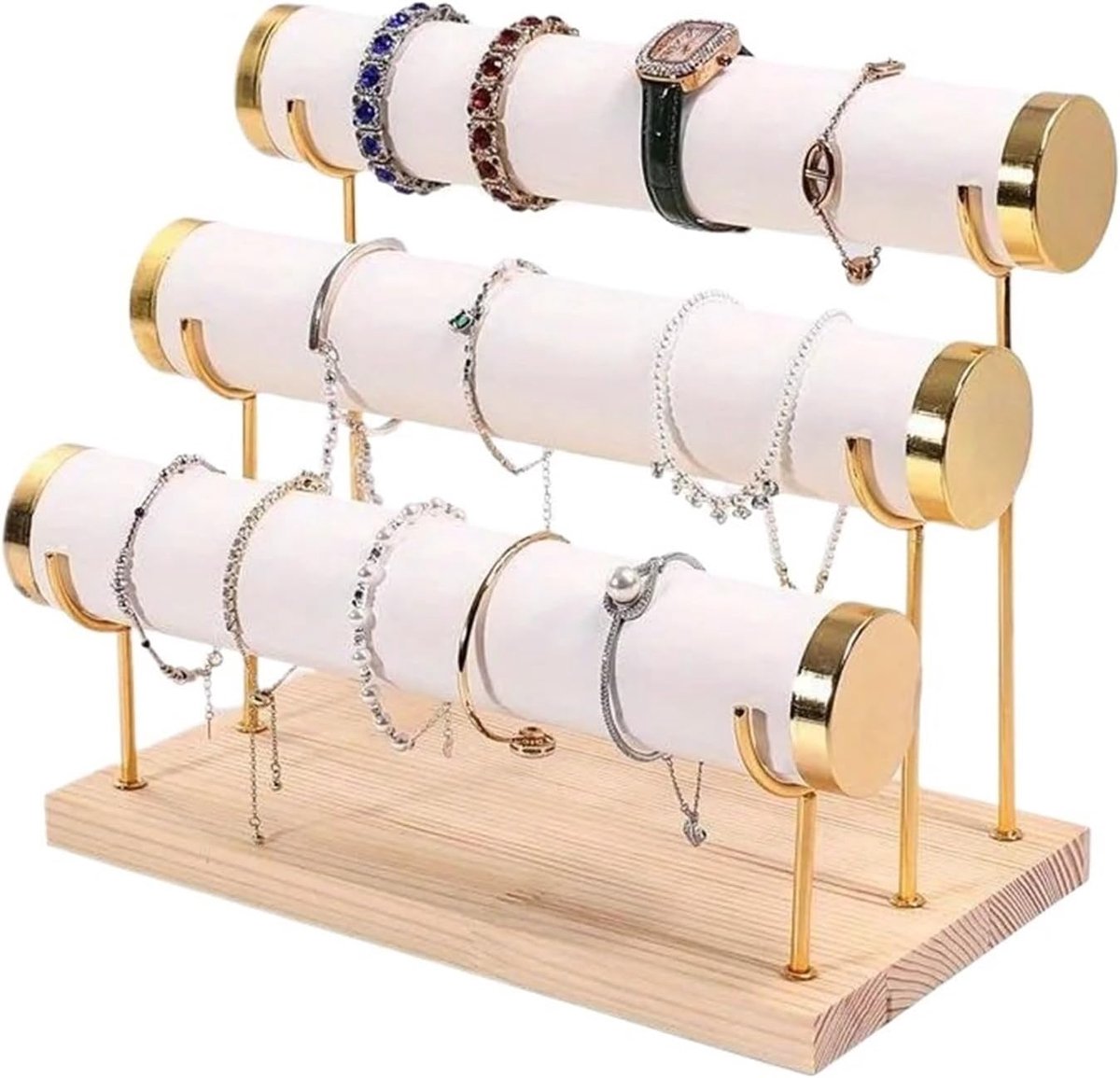 Sieradenrek Hout - Armbandhouder Display - Sieraden Organiseren - Ruimtebesparend Ontwerp - 2 Stuks - Wit
