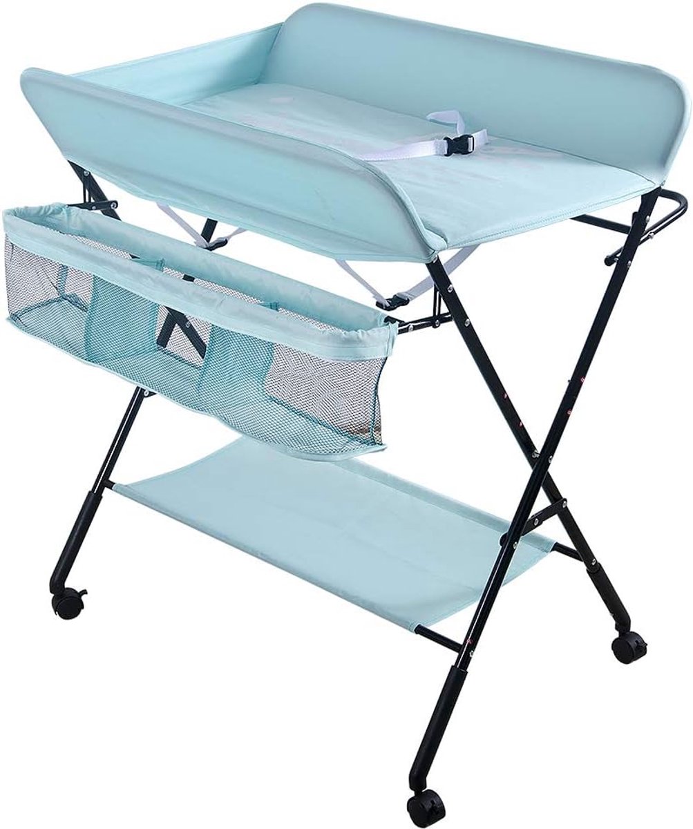 Baby Verschoontafel - Luiertafel Comode - Baby Verzorging - In Hoogte Verstelbaar - 80 x 66 x 98 cm - Hemelsblauw
