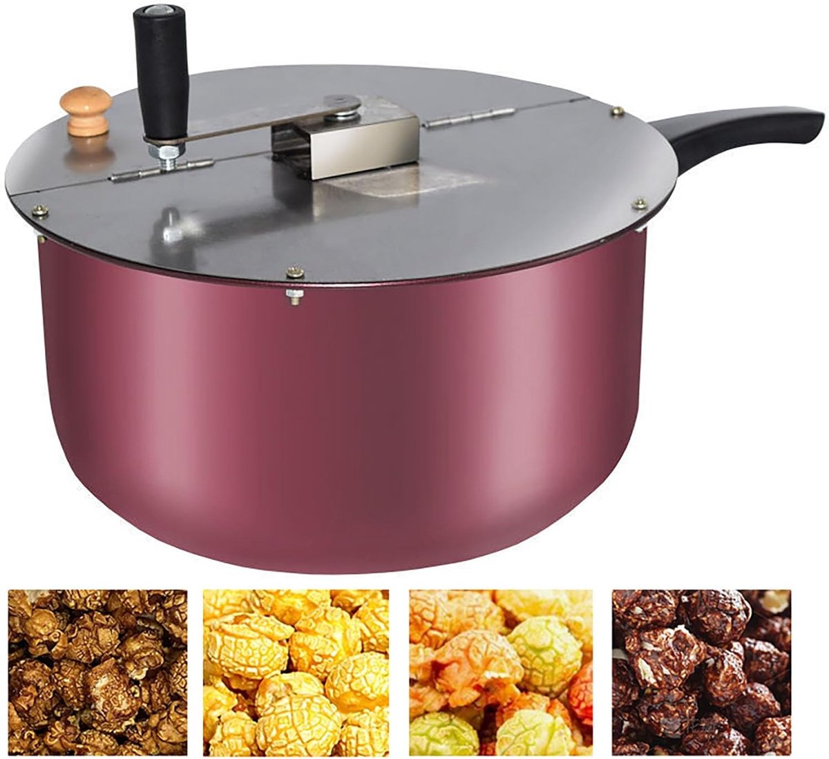 Roestvrijstalen Popcornmaker - Fornuis Popcorn Pan - Verse Popcorn Maken - Verdikde Bodem - 5 Liter Capaciteit - Zilver