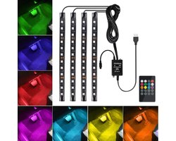 LED Sfeerlicht Set - Interieurverlichting Auto - Sfeerverlichting Creëren - 8 Kleuren Instelbaar - 4 Stuks - Zwart