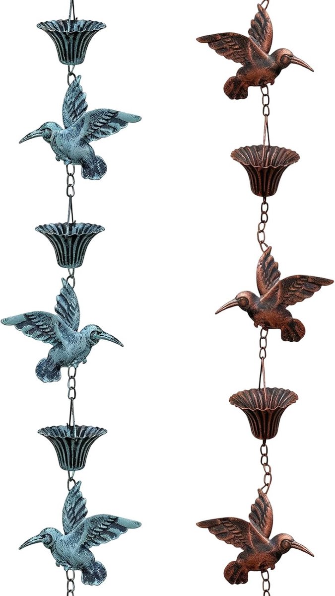 Regenketting met vogel - Dakgoot decoratie - Tuin drainage - Roestbestendig staal - 260 cm - Brons