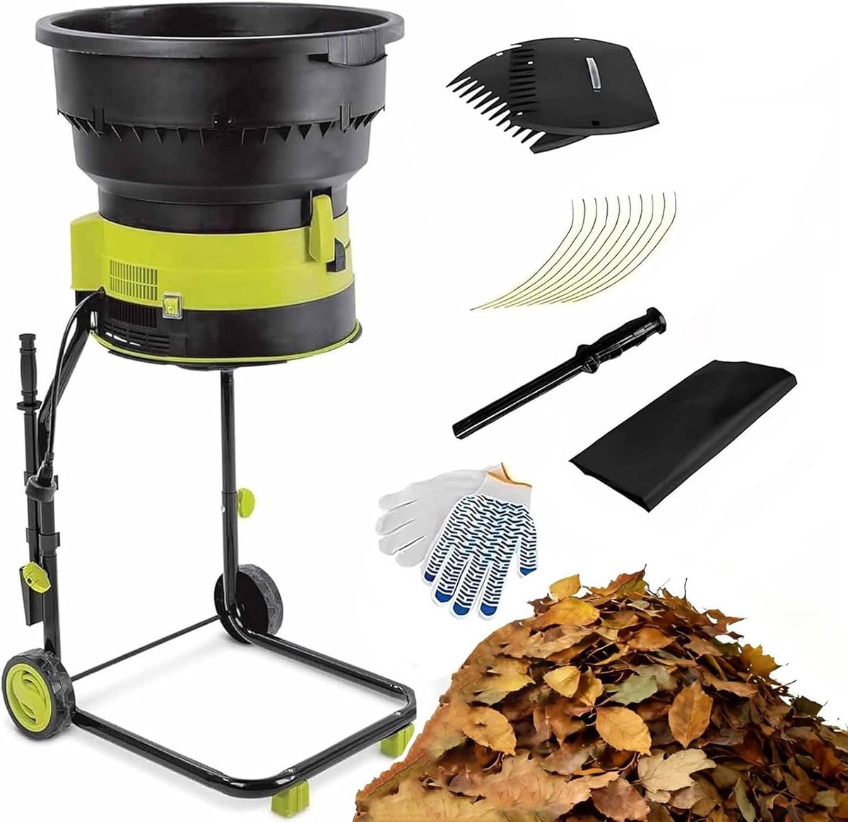 Elektrische Tuinversnipperaar - Houtsnipperaar Bladmolen - Tuinafval Verwerken - 17:1 Reductieverhouding - 54cm Trechter - Zwart