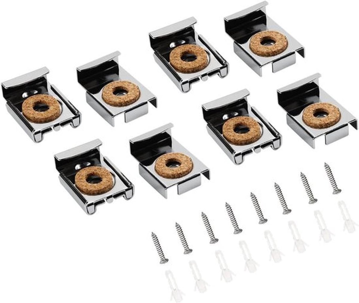8 stuks veerbelaste spiegel-ophangclips - clip voor spiegel zonder lijst, met deuvels en schroeven, voor zware spiegels en glas