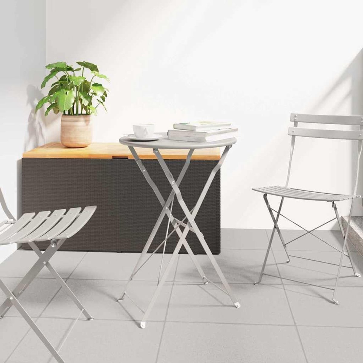 Bistro Tafel - Ronde Tafel Buiten - Buiten Zitten - Inklapbare Poten - Ø 50 x 71 cm - Beige