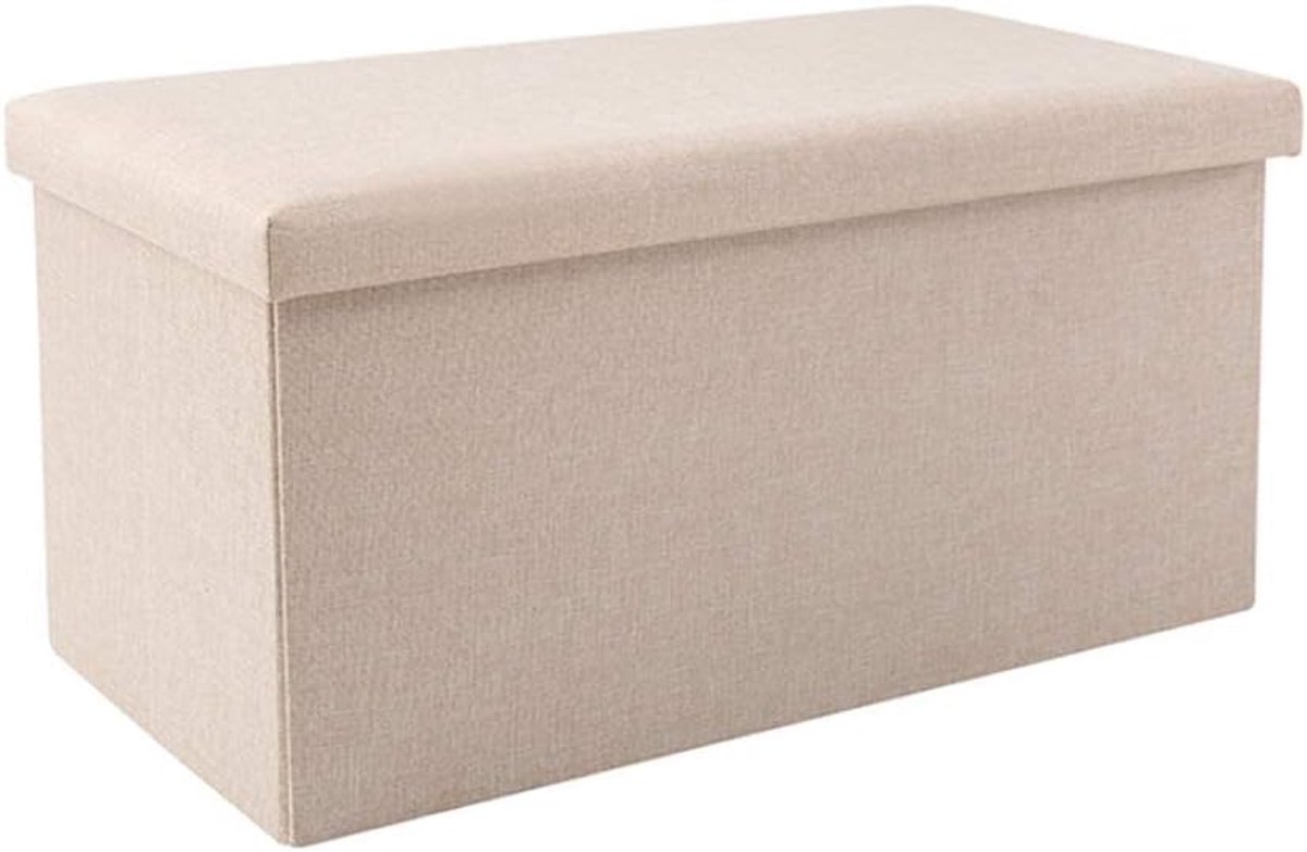 Opberg Voetbank - Ottomaanse Poef - Woonkamer Organiseren - Zachte Hoeken - 76x38x38 cm - Beige