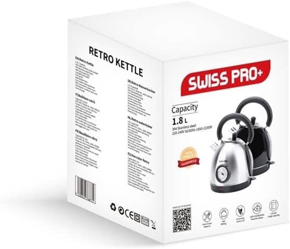 Waterkoker - Roestvrij staal - 2200W - Retro Design - Voor Thuis