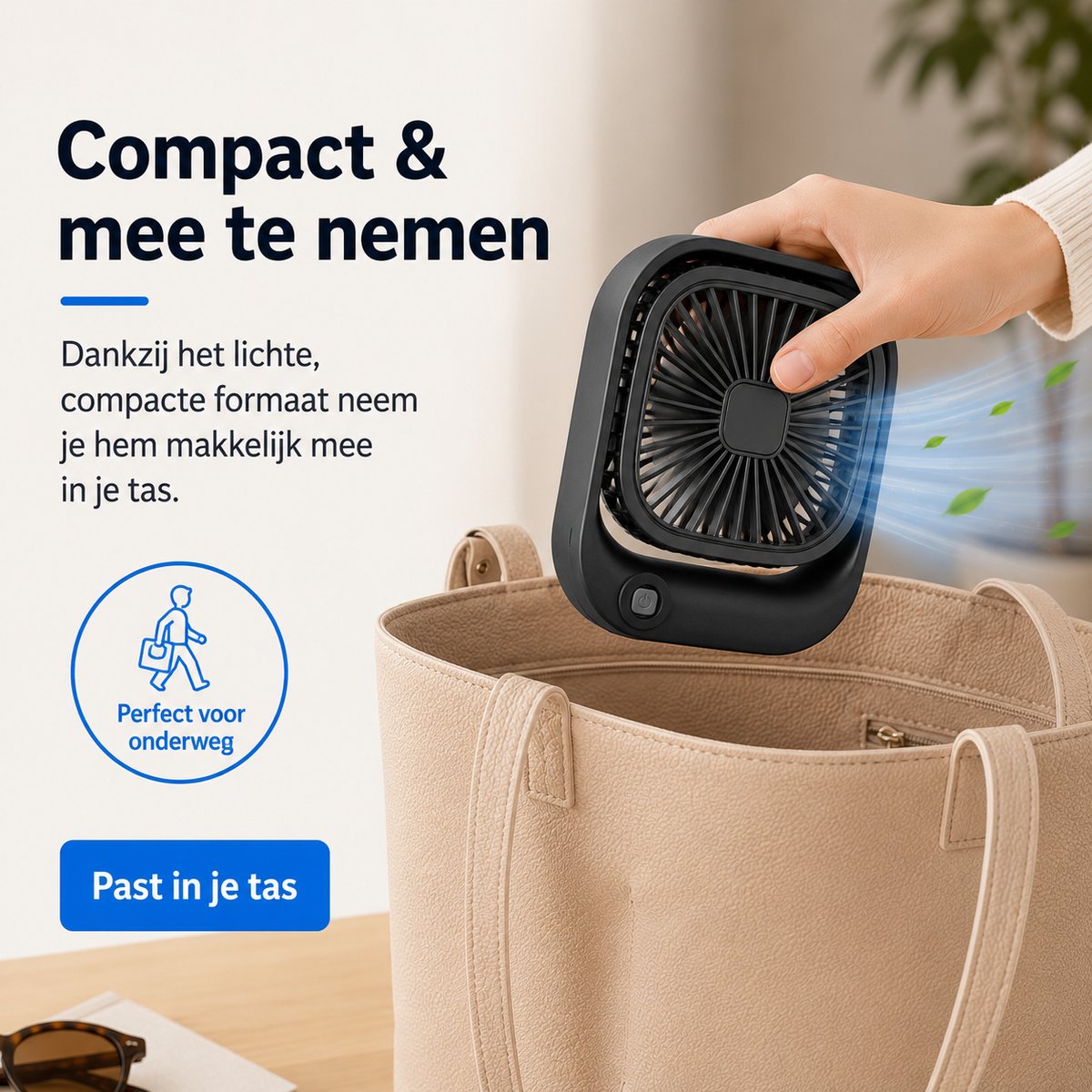 Draagbare Bureauventilator - Kleine USB-C Ventilator - Mini Tafel Ventilator 3 Standen - Lichtgewicht Mini Desk Fan - Compacte Kleine Oplaadbare Ventilator - voor Auto, Kantoor & Onderweg - Handventilator Oplaadbaar - Handwaaier - Zwart - Silvergear thumbnail 8