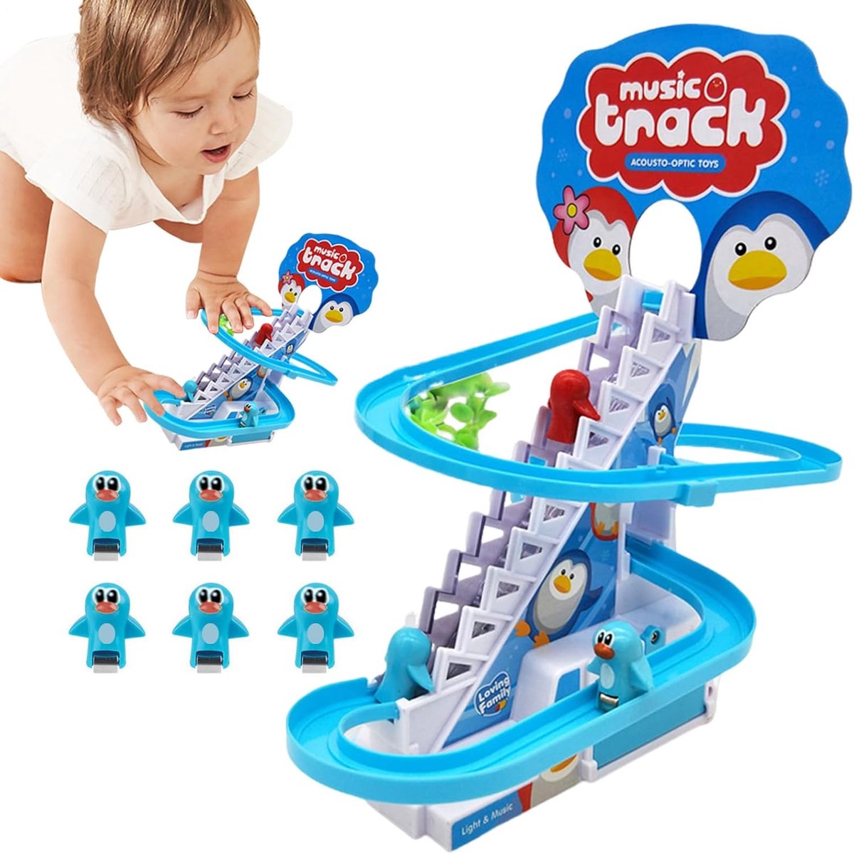Pinguïn Racebaan - Glijbaan Speelgoed - Interactief Spelen - Met Lichtjes Muziek - 6 Pinguïns - Kleurrijk