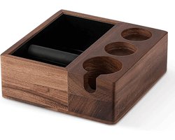 Espresso Afklopbak - Koffiegruis Bak - Koffiezetten Opschonen - Houten Behuizing Rubberen Klopper - 235*235*90 mm - Bruin