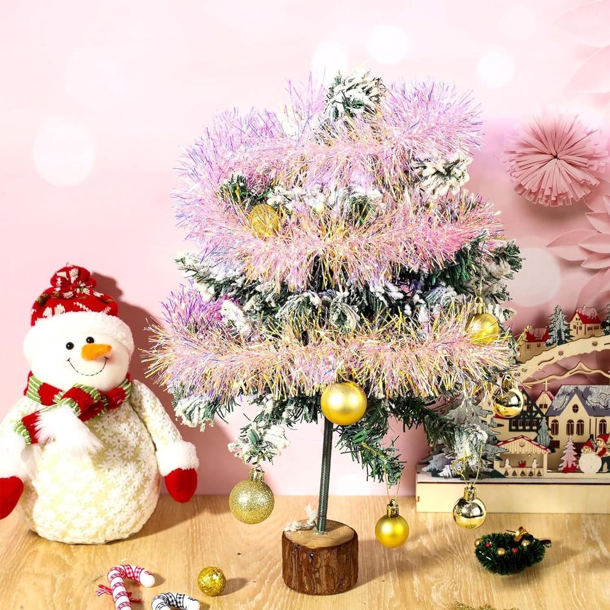 Dailygoods - 5 stuks kerstklatergoud, 2 meter roze glanzend klatergoud slinger, kerstboom klatergoud 9 cm breed, kerstdecoratiesklatergoud voor kerstboom, trap, thuisfeest, kantoordecoratie – foto 7
