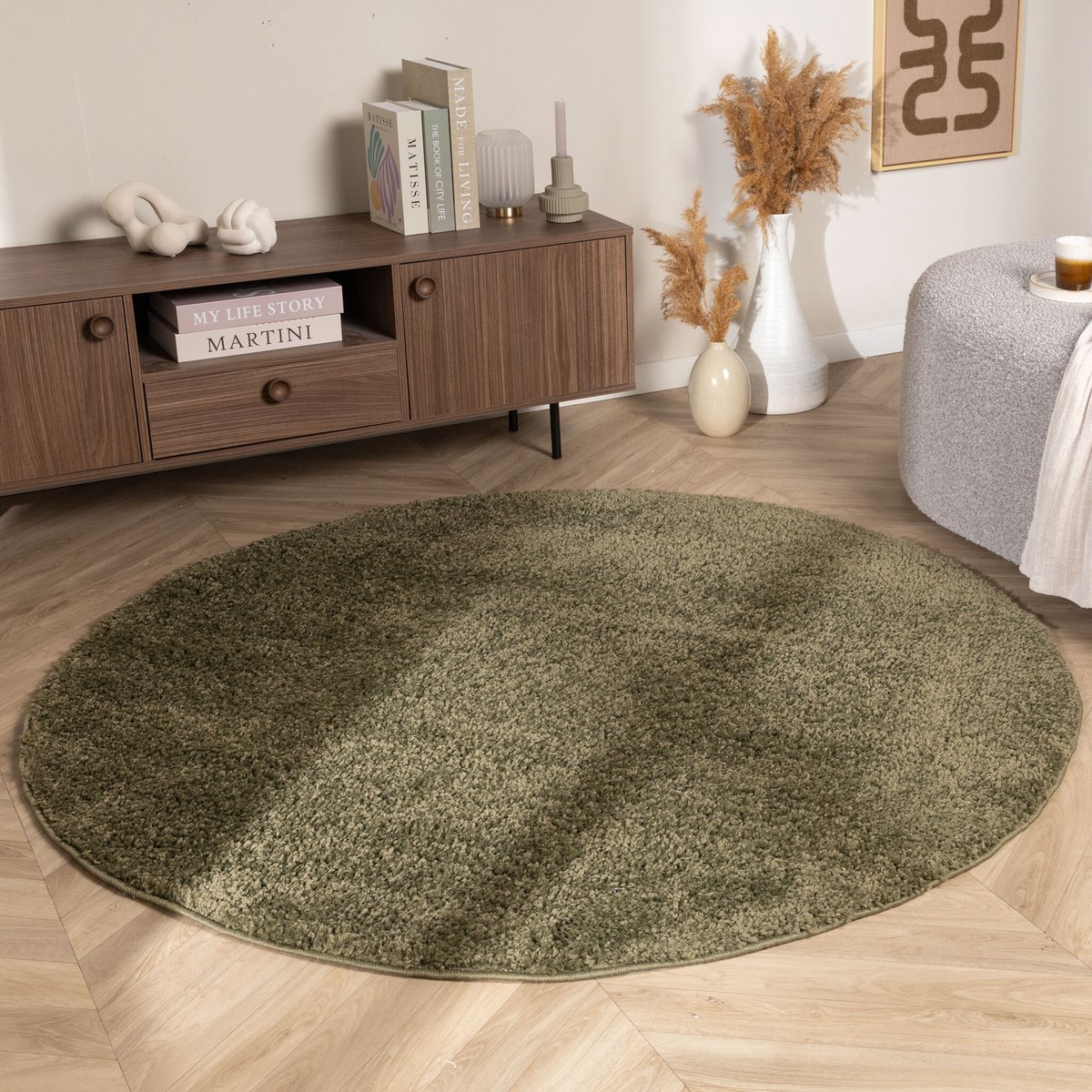 NATURL. Rond Hoogpolig vloerkleed - Wish Groen - Ø 120 cm