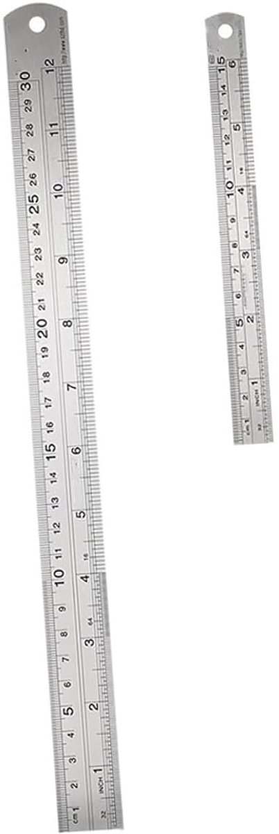 Stalen Linialen Set - Meetlatten Precisie - Nauwkeurig Meten - Dubbelzijdige Schaal - 30 cm - Zilver