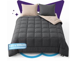 Slaapspeciaal Eazydekbed Supersoft Antraciet/Taupe - Dekbed zonder Overtrek - Wasbaar Dekbed - Hoesloos Dekbed - All Year Dekbed - 2 in 1 Dekbed - Incl. 2 Kussenslopen - 240x220 cm