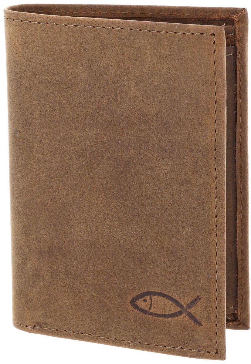 oxmox Leren portemonnee Leather RFID Protect Kombibörse Freedom Fish Embossed Vintage Light Brown bruine