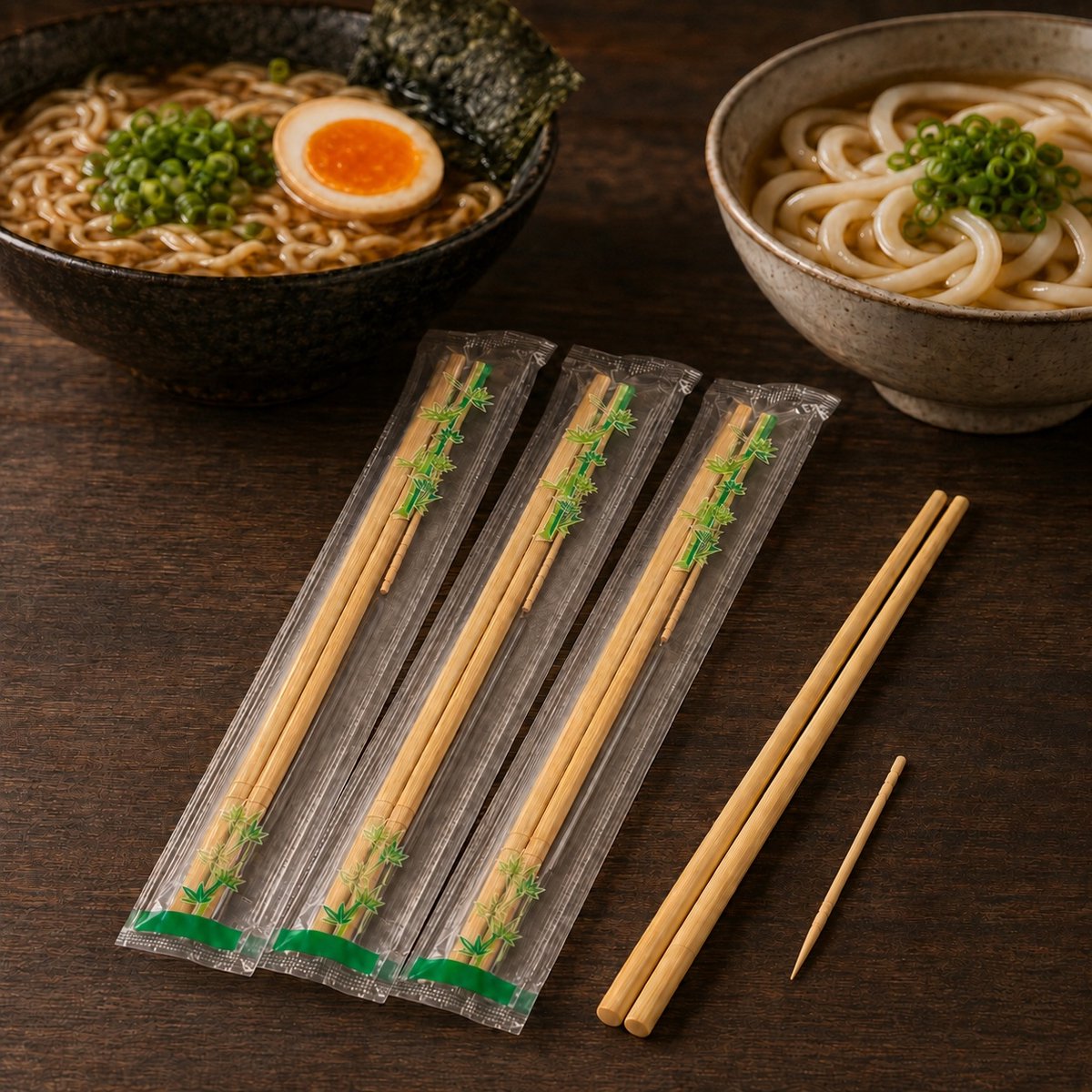 ATXANC Bamboe Eetstokjes 20 cm – 100 Paar – Individueel Verpakt met Tandenstoker – Natuurlijk Bamboe – Voor Sushi, Aziatische Gerechten, Take-away en Catering