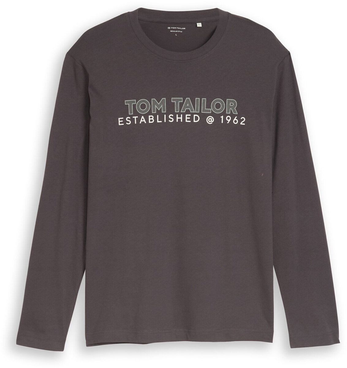 Tom Tailor - T-shirt met lange mouwen en logoprint - Maat XXXL - Tarmac Grey